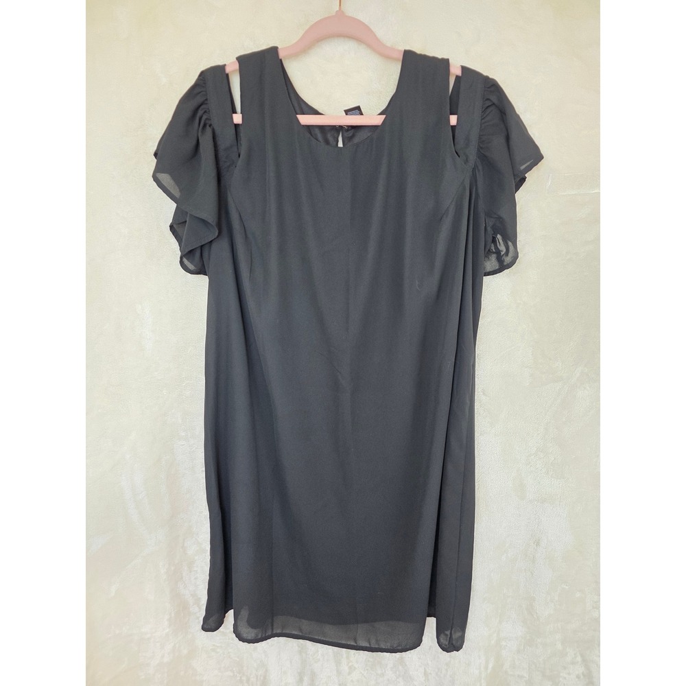 City Streets Black Cold Shoulder Flutter Sleeve Shift Dress Plus Size 18W